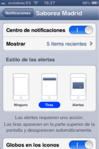 screenshot einstellung von benachrichtigungen im smartphone für mobile Applikationen