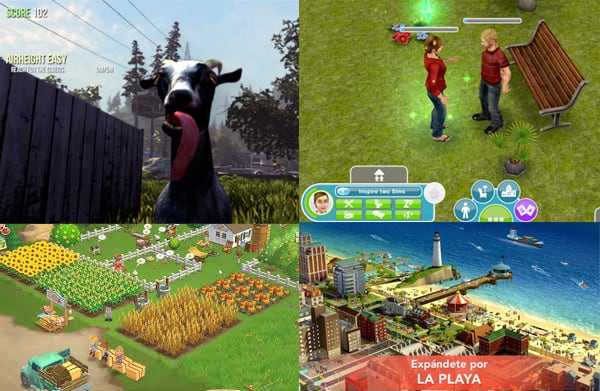 vier screenshots von simulationsspielen