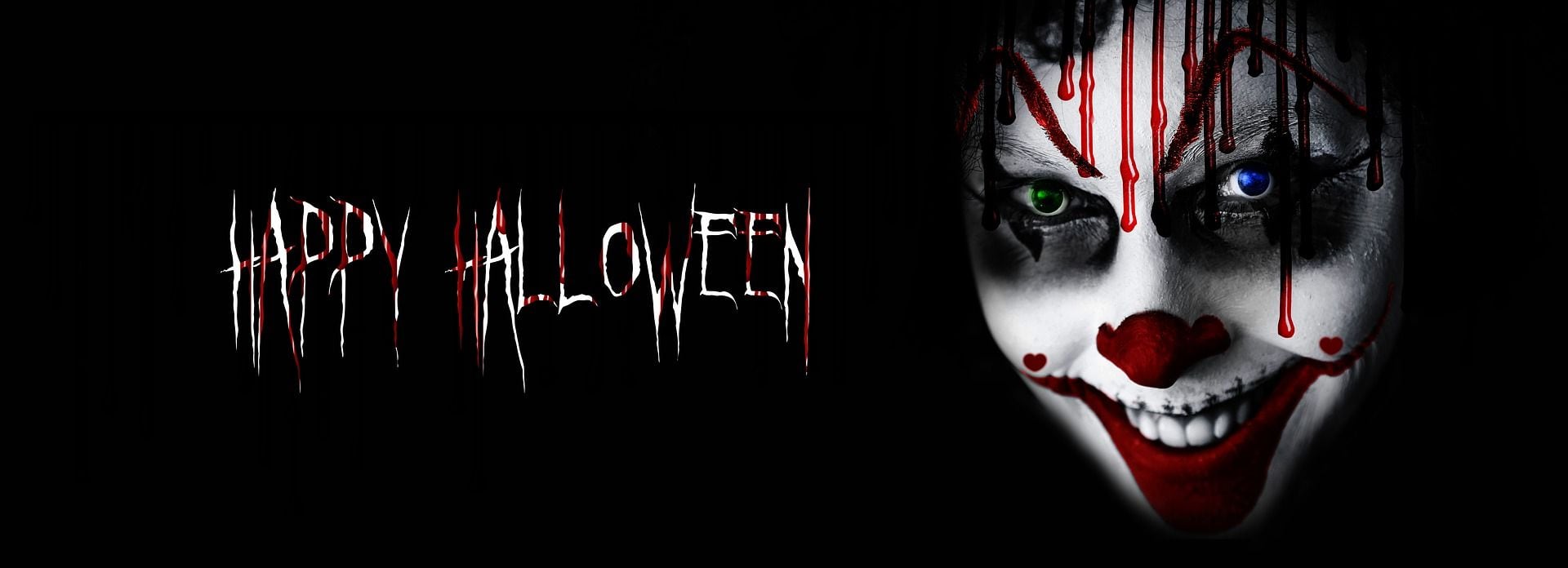 Happy Halloween schriftzug mit blutigem clown