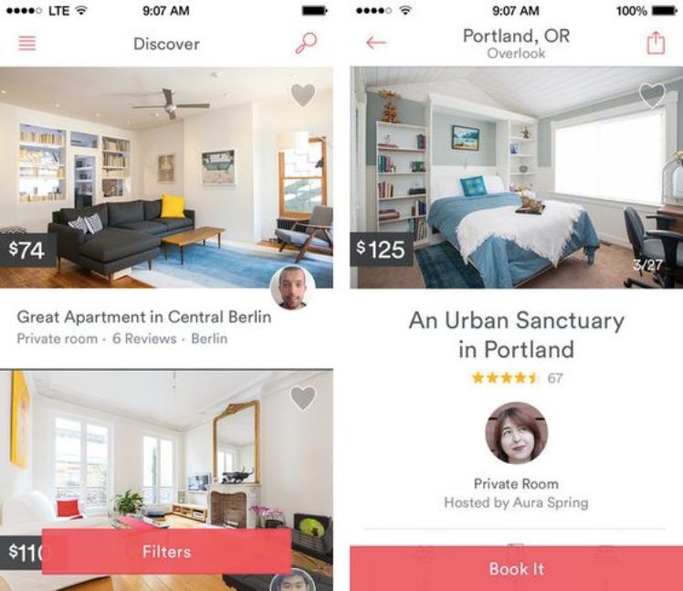 Screenshot von Airbnb App Anzeigen