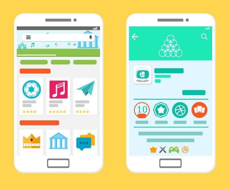 Zwei smartphones mit android app ranking im google app store