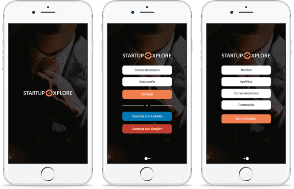 startup xplore app auf drei weissen iphones