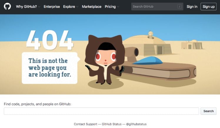 Screenshot einer Website mit Beispiel 404 Fehler einer Website