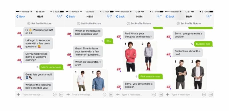 Geführtes Einkaufserlebnis von H&M durch e commerce chatbots