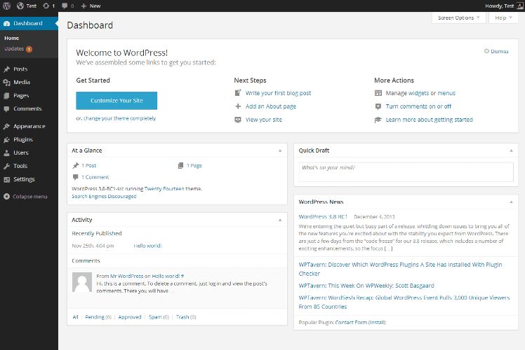 wordpress dashboard