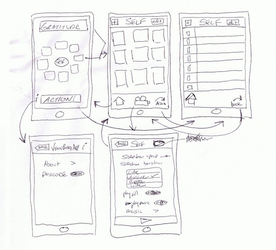 sketches of an app on paper