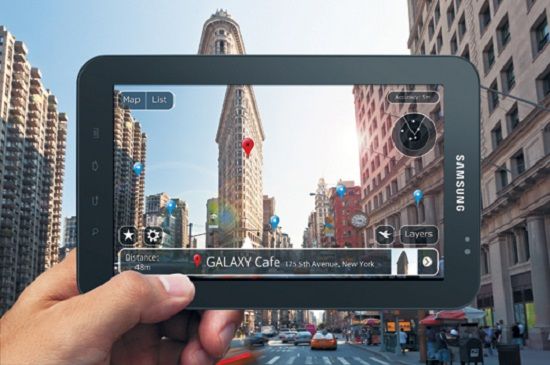 tablet with ar in the city