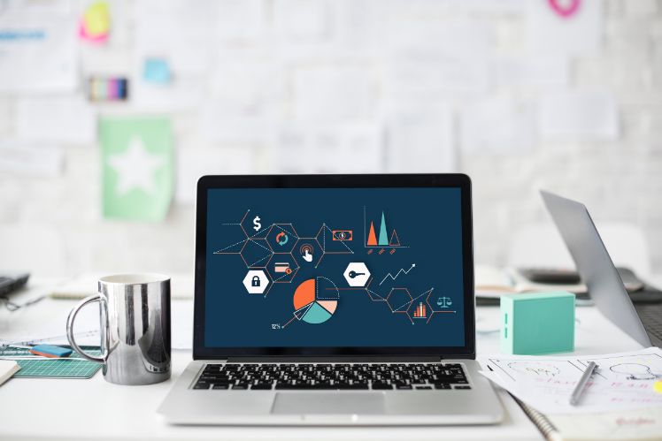 desktop on a desk with an office background desktop on a desk with an office background
