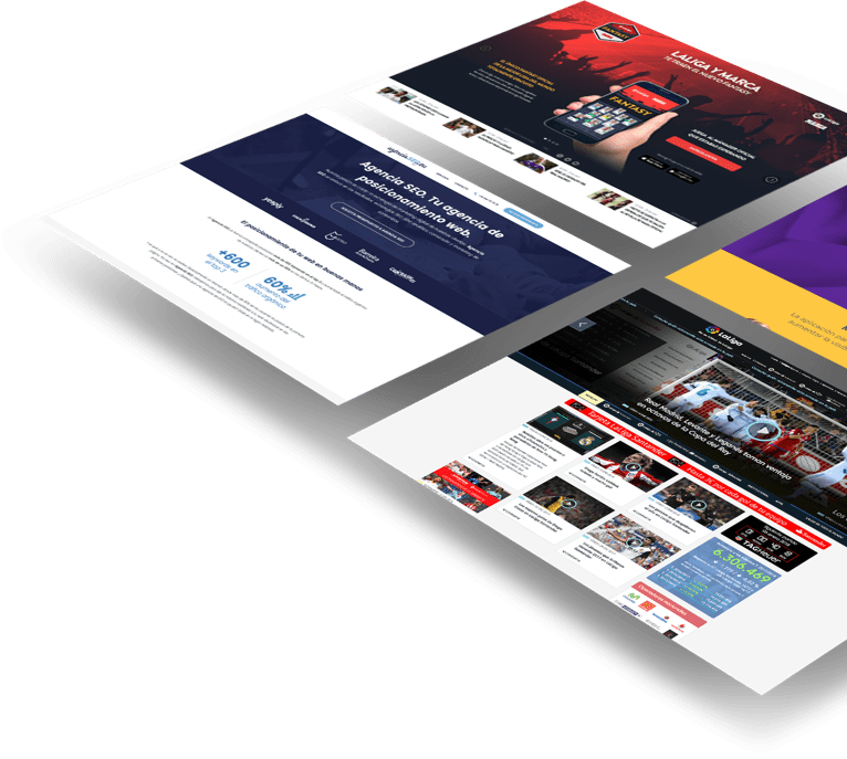 white background with captures of different companies websites , agenciaseo, LaLiga fantasy game and LaLiga