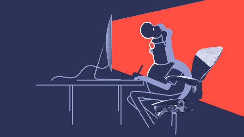 animation of man behind a computer and different people
