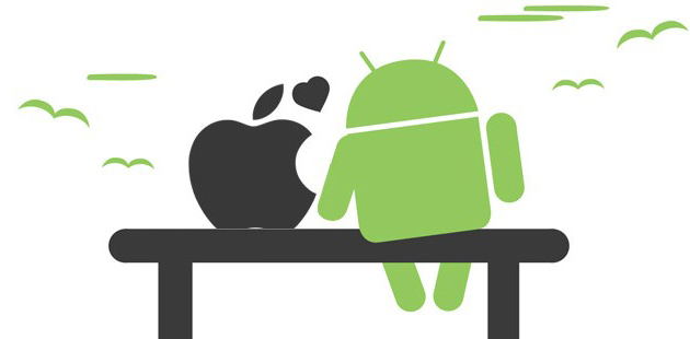 logos apple android sur un banc