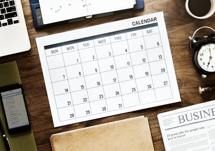 calendrier sur un bureau