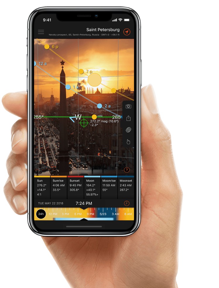 smartphone con Sun surveyor app