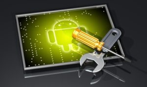 tela com logotipo android e ferramentas