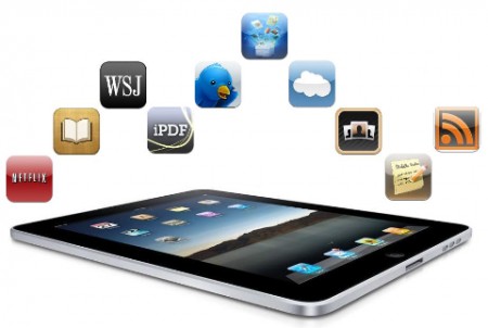 tablet com logotipos de aplicativos