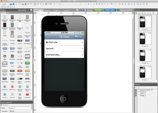 captura de tela do programa de prototipagem Prototyper