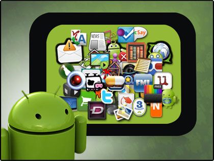 tela com aplicativos e logotipo Android