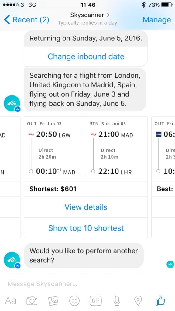 Skyscanner chatbot Skyscanner chatbot