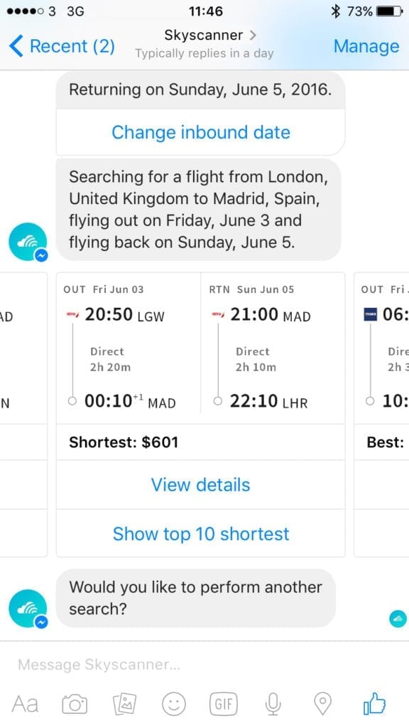 Skyscanner chatbot 